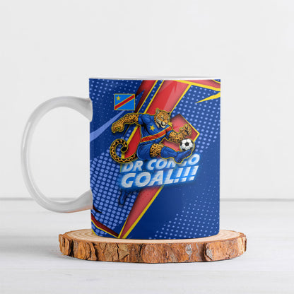 Personalized DR Congo Football Leopard GOAL Ceramic Mug Congolese Football Champion - Dynamic Halftone Soccer Style