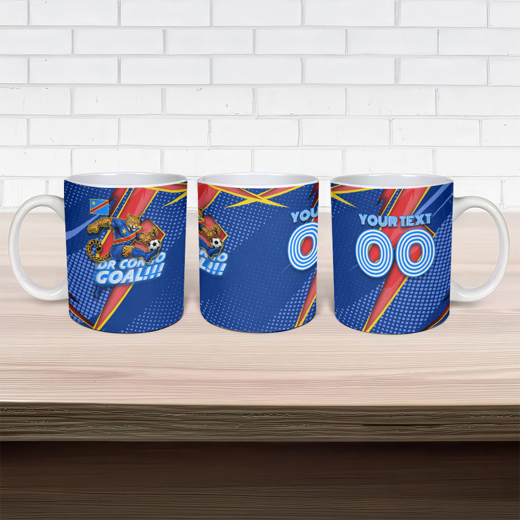 Personalized DR Congo Football Leopard GOAL Ceramic Mug Congolese Football Champion - Dynamic Halftone Soccer Style