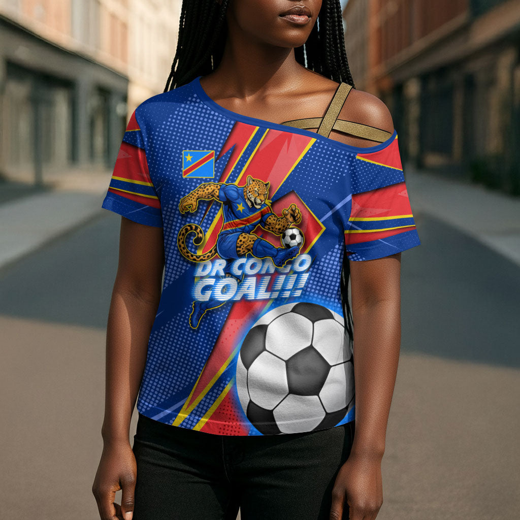 Personalized DR Congo Football Leopard GOAL Cross Shoulder Shirt Congolese Football Champion - Dynamic Halftone Soccer Style