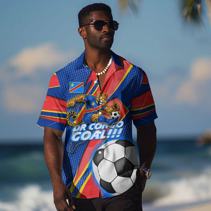 Personalized DR Congo Football Leopard GOAL Hawaiian Shirt Congolese Football Champion - Dynamic Halftone Soccer Style
