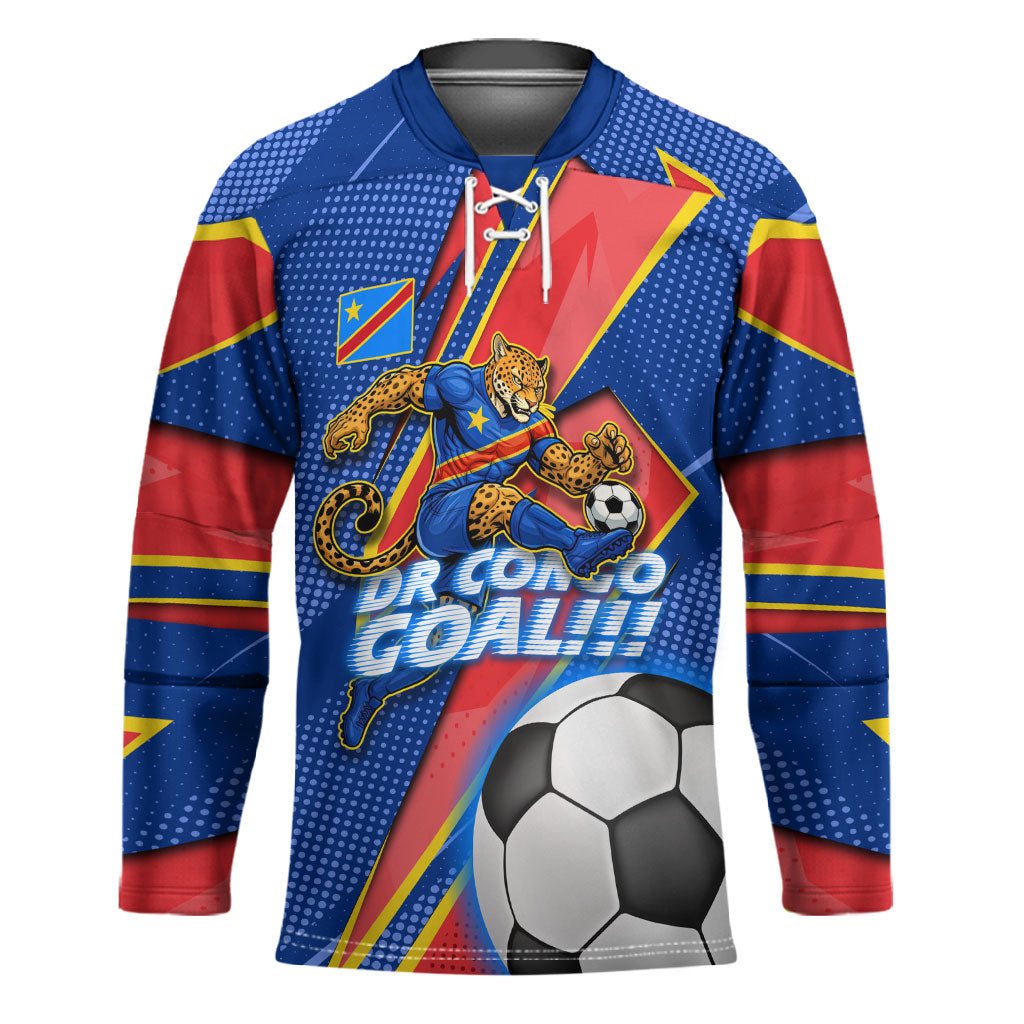 Personalized DR Congo Football Leopard GOAL Hockey Jersey Congolese Football Champion - Dynamic Halftone Soccer Style