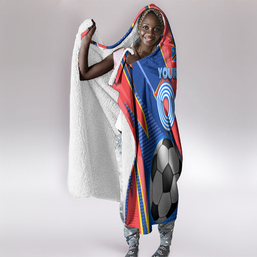 Personalized DR Congo Football Leopard GOAL Hooded Blanket Congolese Football Champion - Dynamic Halftone Soccer Style