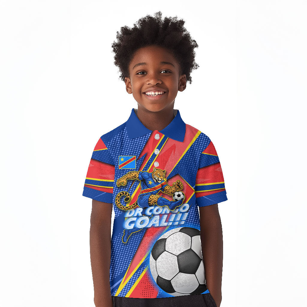 Personalized DR Congo Football Leopard GOAL Kid Polo Shirt Congolese Football Champion - Dynamic Halftone Soccer Style
