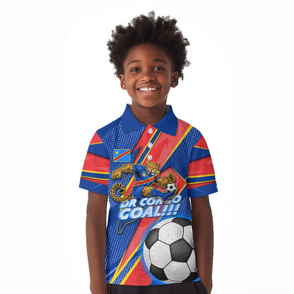 Personalized DR Congo Football Leopard GOAL Kid Polo Shirt Congolese Football Champion - Dynamic Halftone Soccer Style
