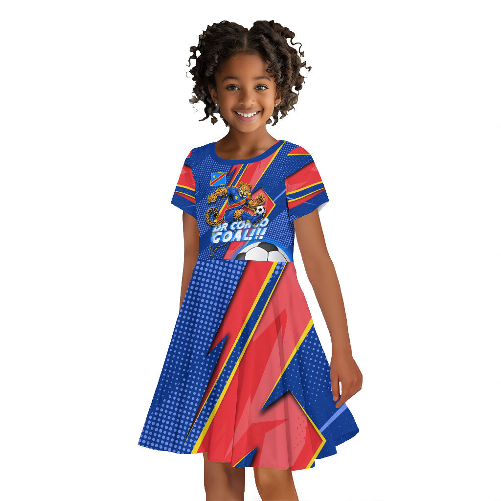 Personalized DR Congo Football Leopard GOAL Kid Short Sleeve Dress Congolese Football Champion - Dynamic Halftone Soccer Style