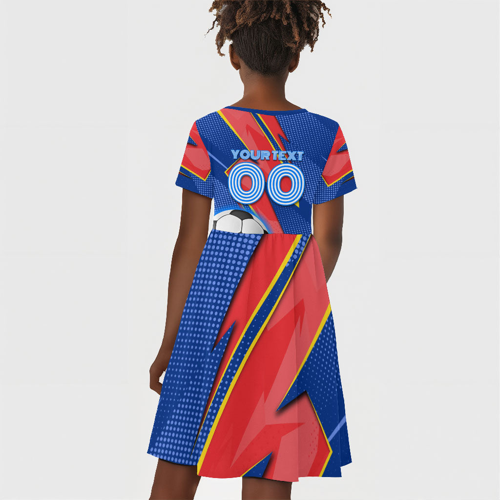 Personalized DR Congo Football Leopard GOAL Kid Short Sleeve Dress Congolese Football Champion - Dynamic Halftone Soccer Style