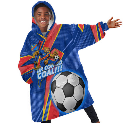 Personalized DR Congo Football Leopard GOAL Kid Wearable Blanket Hoodie Congolese Football Champion - Dynamic Halftone Soccer Style