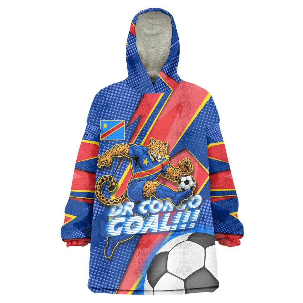 Personalized DR Congo Football Leopard GOAL Kid Wearable Blanket Hoodie Congolese Football Champion - Dynamic Halftone Soccer Style