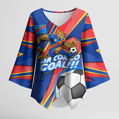 Personalized DR Congo Football Leopard GOAL Kimono Sleeve Blouse Congolese Football Champion - Dynamic Halftone Soccer Style