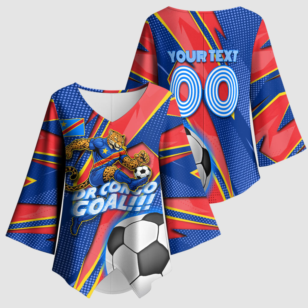 Personalized DR Congo Football Leopard GOAL Kimono Sleeve Blouse Congolese Football Champion - Dynamic Halftone Soccer Style