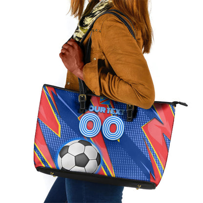 Personalized DR Congo Football Leopard GOAL Leather Tote Bag Congolese Football Champion - Dynamic Halftone Soccer Style