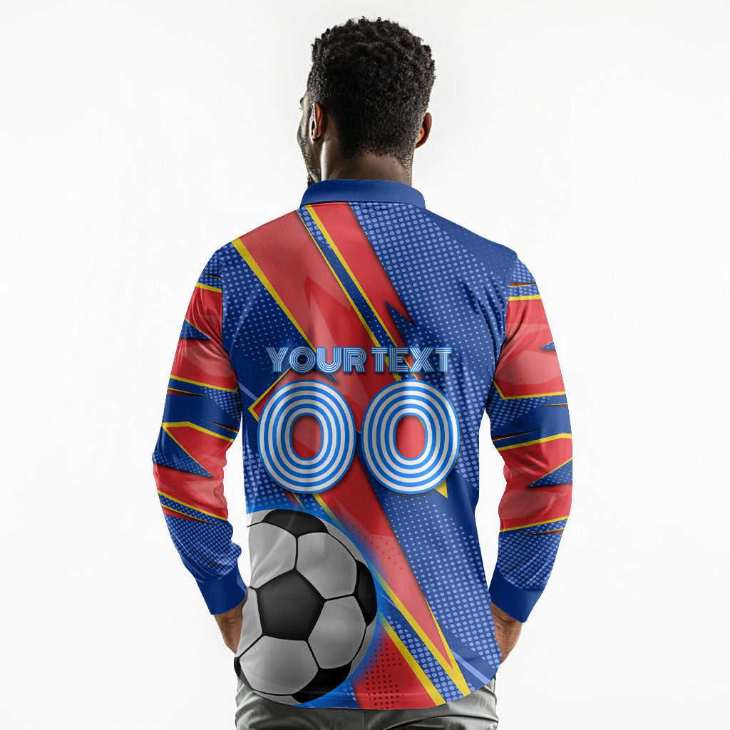 Personalized DR Congo Football Leopard GOAL Long Sleeve Polo Shirt Congolese Football Champion - Dynamic Halftone Soccer Style