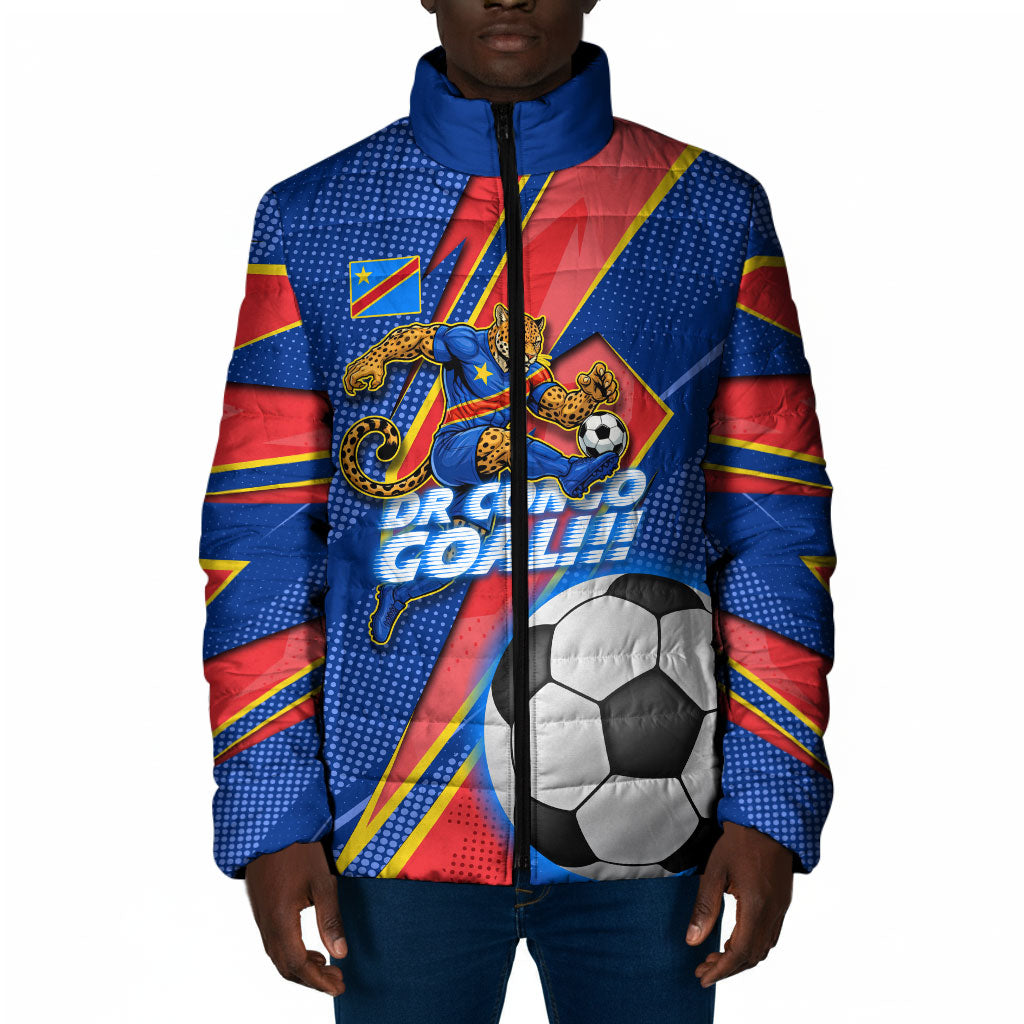 Personalized DR Congo Football Leopard GOAL Padded Jacket Congolese Football Champion - Dynamic Halftone Soccer Style
