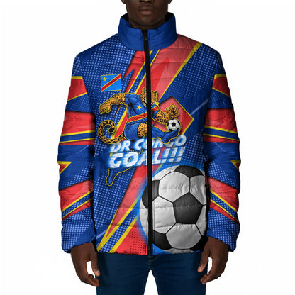 Personalized DR Congo Football Leopard GOAL Padded Jacket Congolese Football Champion - Dynamic Halftone Soccer Style