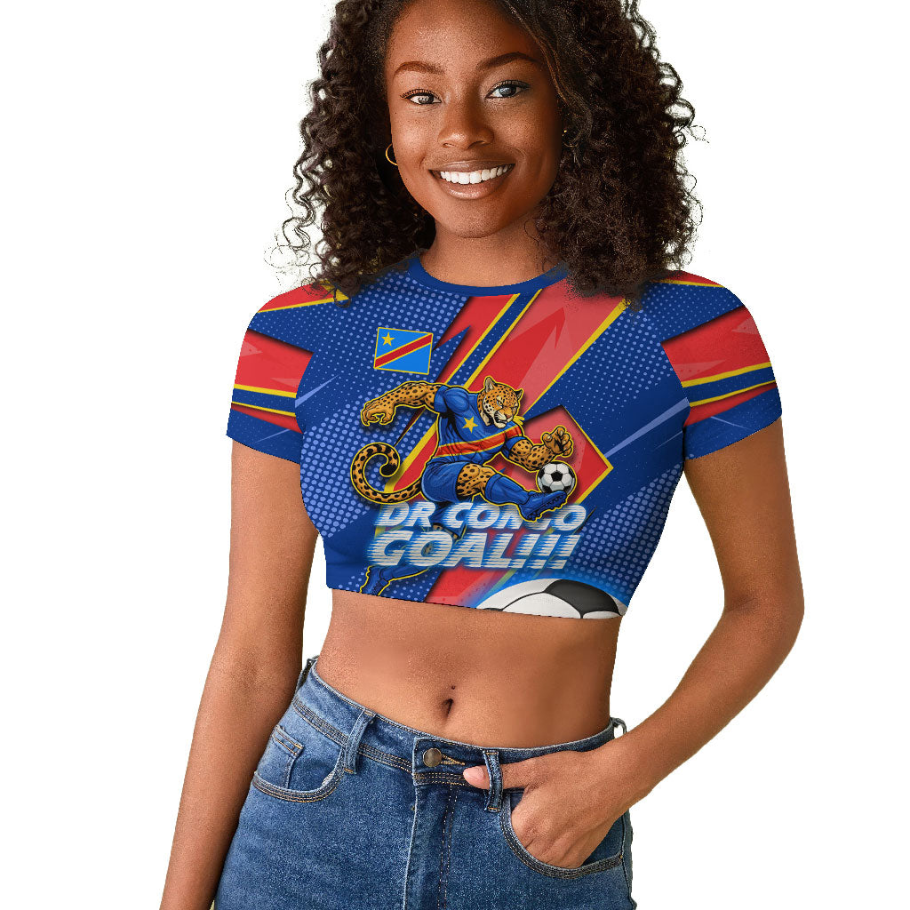 Personalized DR Congo Football Leopard GOAL Raglan Cropped T shirt Congolese Football Champion - Dynamic Halftone Soccer Style