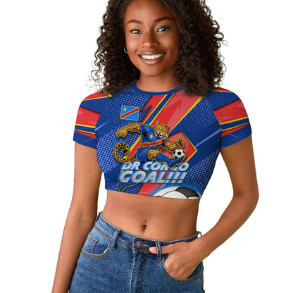 Personalized DR Congo Football Leopard GOAL Raglan Cropped T shirt Congolese Football Champion - Dynamic Halftone Soccer Style