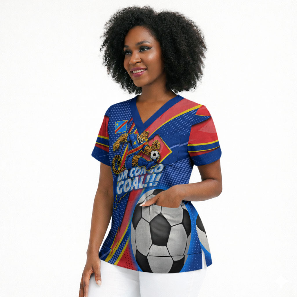 Personalized DR Congo Football Leopard GOAL Scrub Top Congolese Football Champion - Dynamic Halftone Soccer Style