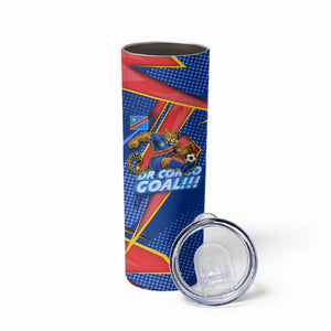 Personalized DR Congo Football Leopard GOAL Skinny Tumbler Congolese Football Champion - Dynamic Halftone Soccer Style