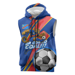 Personalized DR Congo Football Leopard GOAL Sleeveless Zip Hoodie Congolese Football Champion - Dynamic Halftone Soccer Style