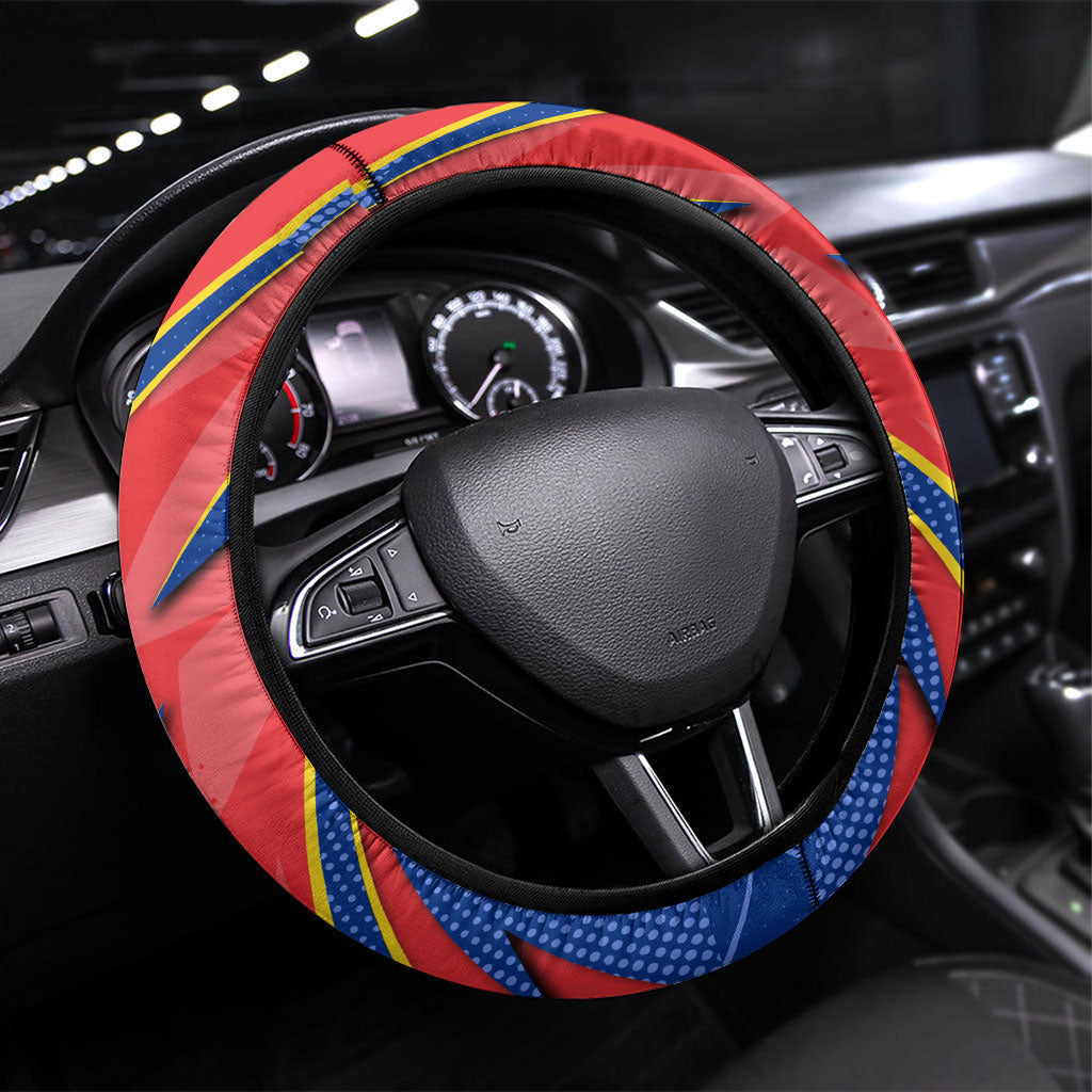 DR Congo Football Leopard GOAL Steering Wheel Cover Congolese Football Champion - Dynamic Halftone Soccer Style