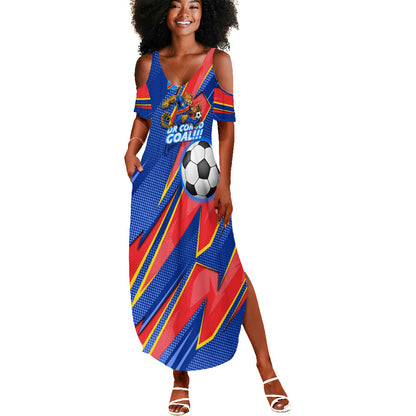 Personalized DR Congo Football Leopard GOAL Summer Maxi Dress Congolese Football Champion - Dynamic Halftone Soccer Style