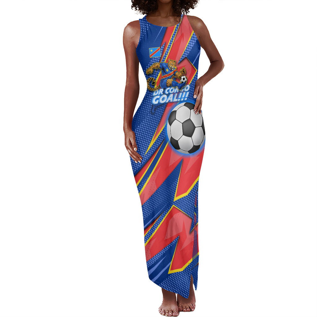 Personalized DR Congo Football Leopard GOAL Tank Maxi Dress Congolese Football Champion - Dynamic Halftone Soccer Style