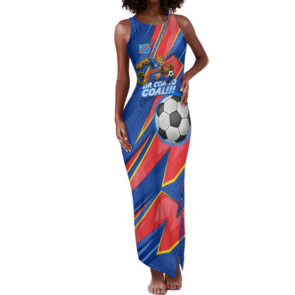 Personalized DR Congo Football Leopard GOAL Tank Maxi Dress Congolese Football Champion - Dynamic Halftone Soccer Style