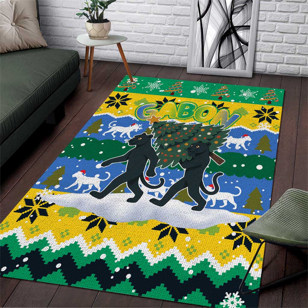 Gabon Christmas Area Rug Black Panthers Carrying Tree and Snowflake - African Pride