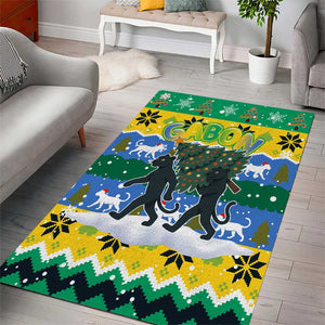 Gabon Christmas Area Rug Black Panthers Carrying Tree and Snowflake - African Pride