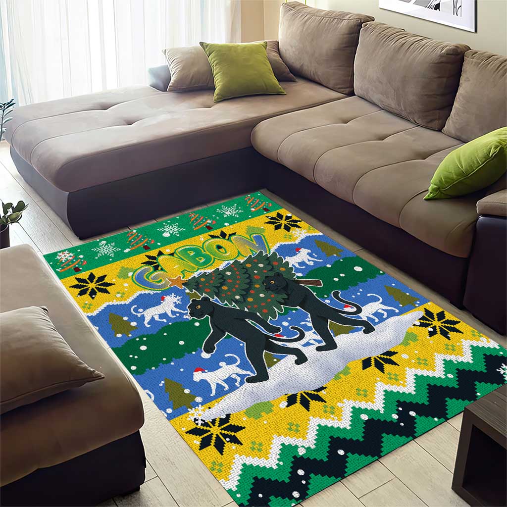 Gabon Christmas Area Rug Black Panthers Carrying Tree and Snowflake - African Pride