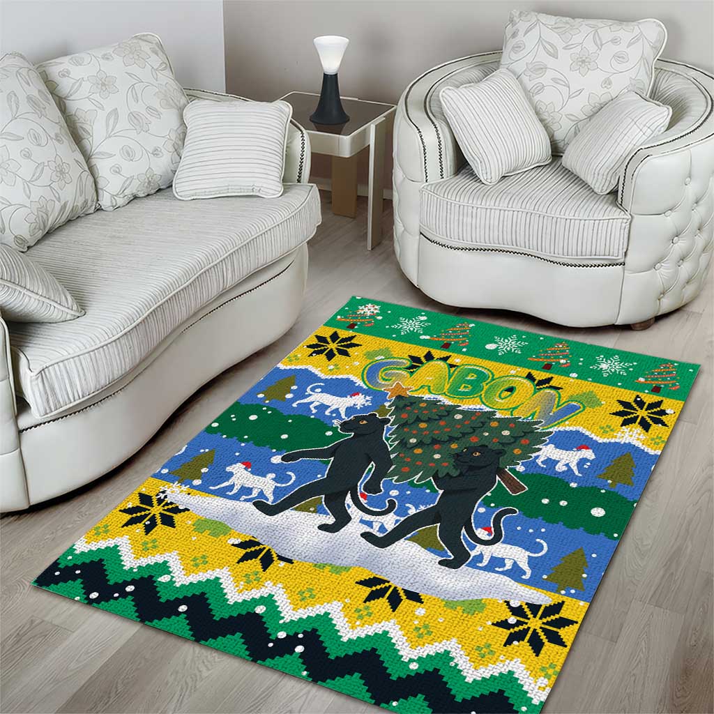 Gabon Christmas Area Rug Black Panthers Carrying Tree and Snowflake - African Pride