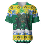 Gabon Christmas Baseball Jersey Black Panthers Carrying Tree and Snowflake - African Pride