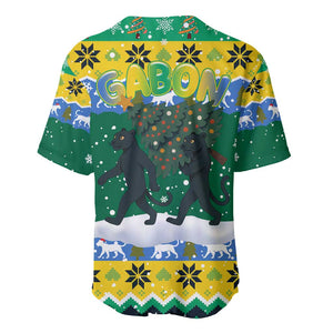 Gabon Christmas Baseball Jersey Black Panthers Carrying Tree and Snowflake - African Pride