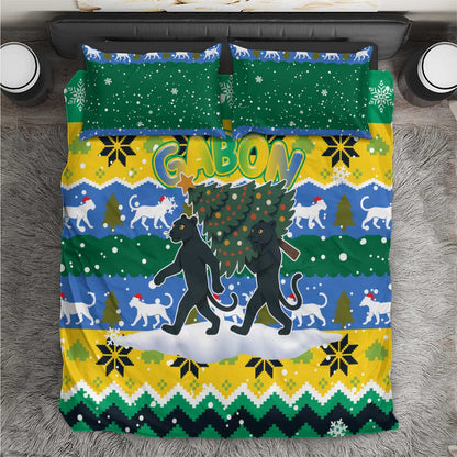 Gabon Christmas Bedding Set Black Panthers Carrying Tree and Snowflake - African Pride