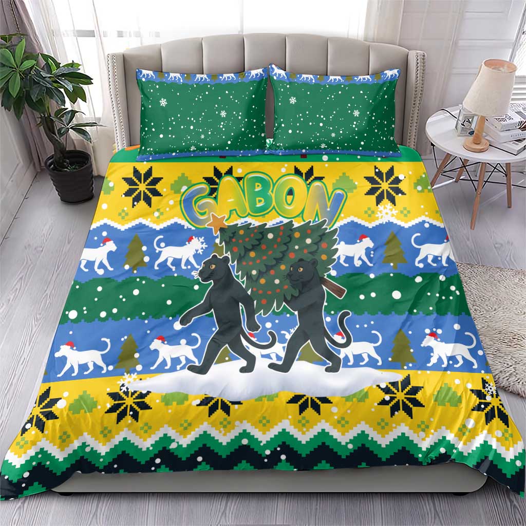 Gabon Christmas Bedding Set Black Panthers Carrying Tree and Snowflake - African Pride