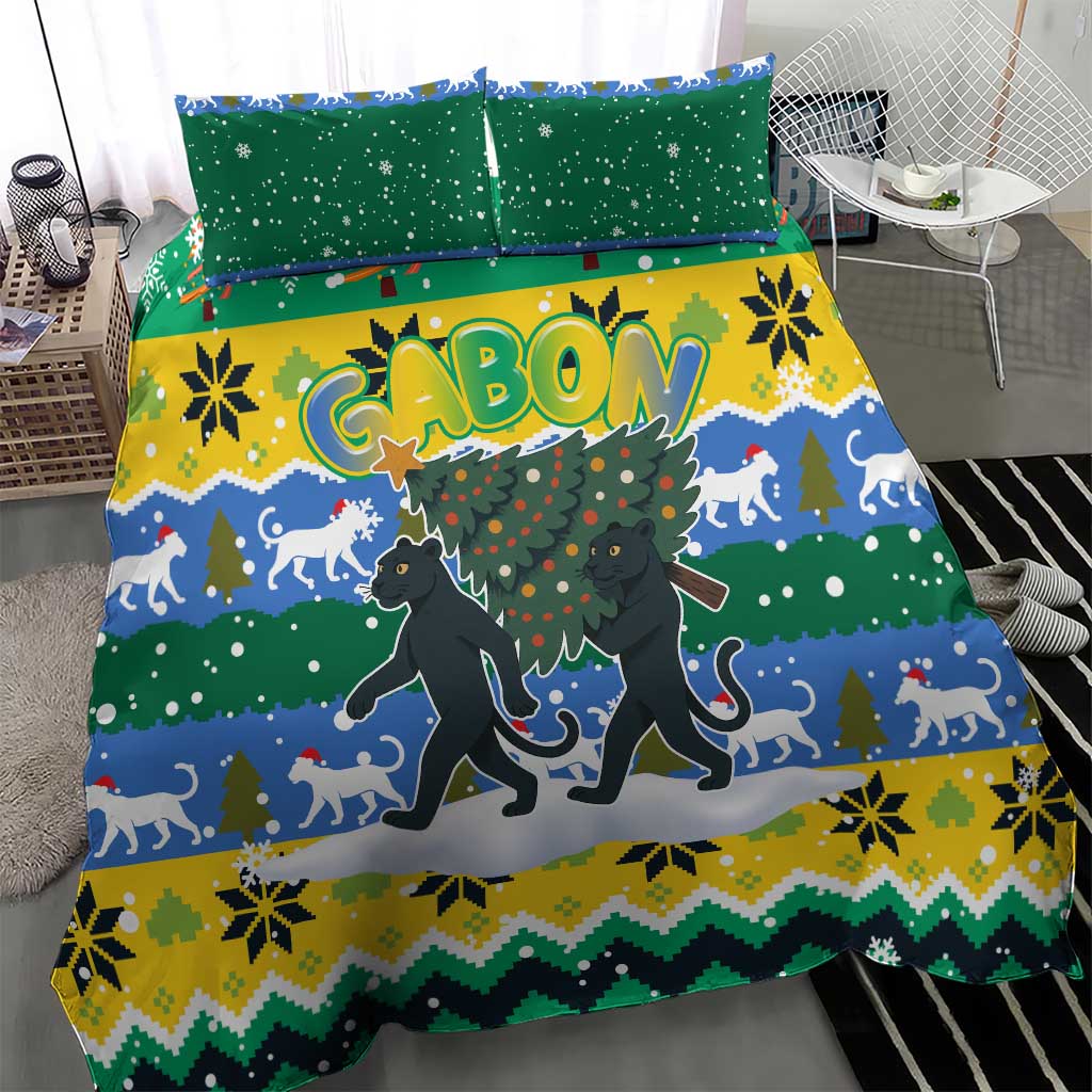 Gabon Christmas Bedding Set Black Panthers Carrying Tree and Snowflake - African Pride