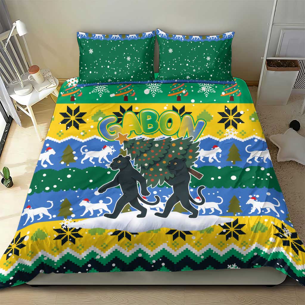 Gabon Christmas Bedding Set Black Panthers Carrying Tree and Snowflake - African Pride