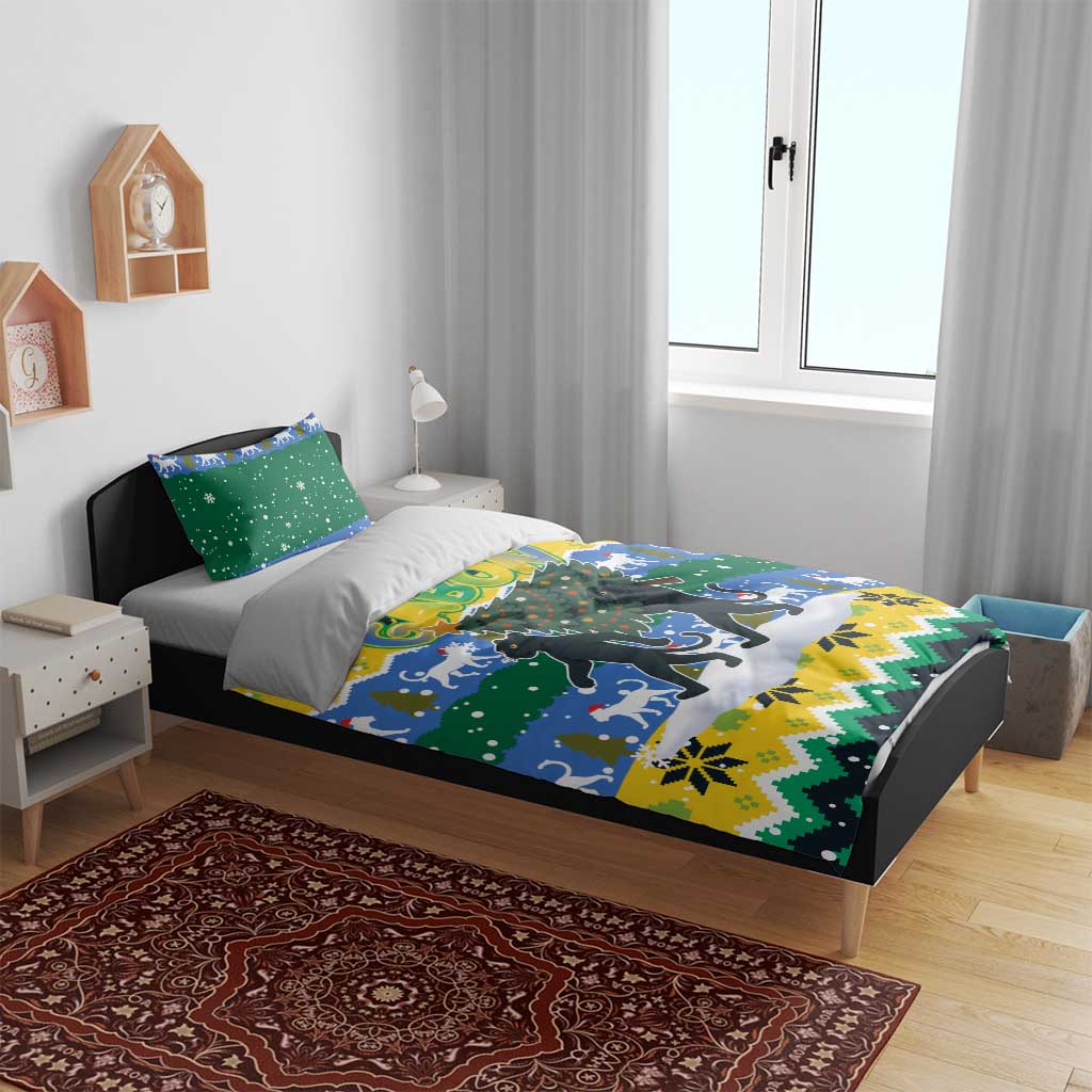 Gabon Christmas Bedding Set Black Panthers Carrying Tree and Snowflake - African Pride