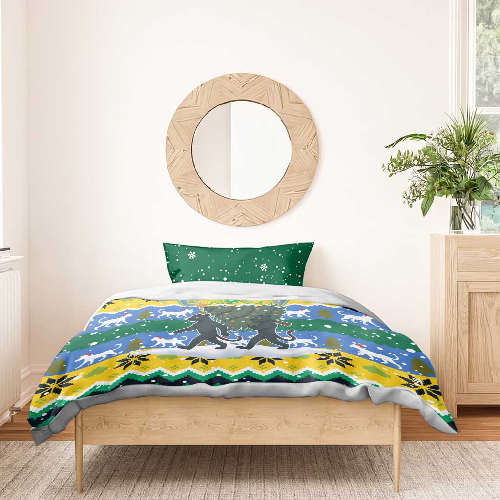 Gabon Christmas Bedding Set Black Panthers Carrying Tree and Snowflake - African Pride
