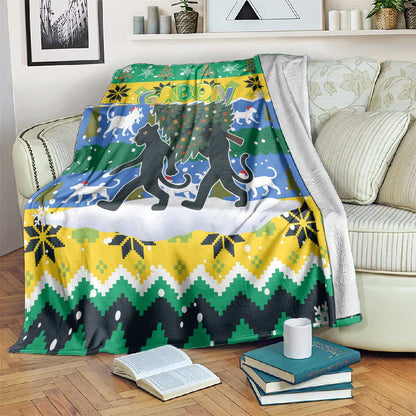 Gabon Christmas Blanket Black Panthers Carrying Tree and Snowflake - African Pride
