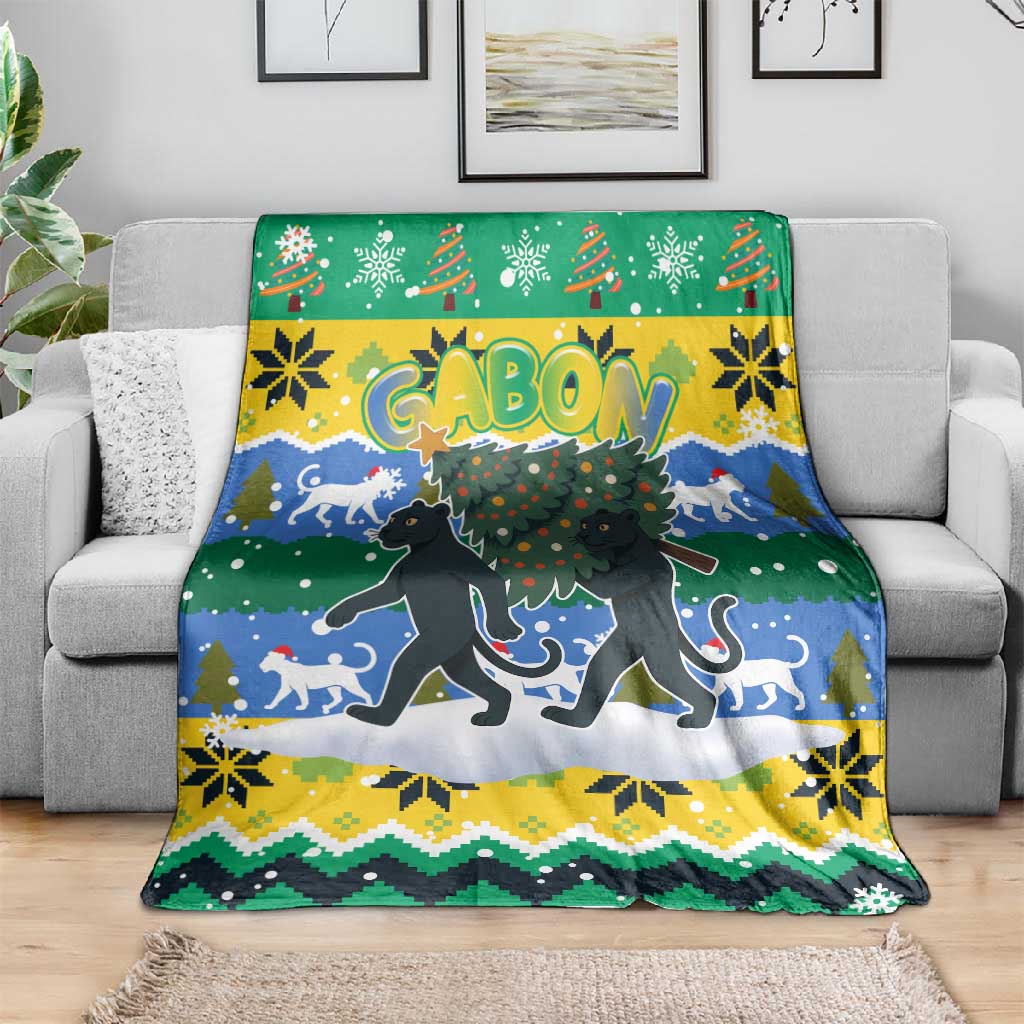 Gabon Christmas Blanket Black Panthers Carrying Tree and Snowflake - African Pride