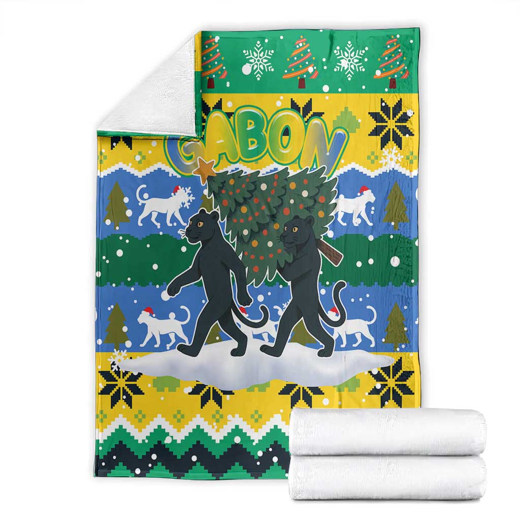 Gabon Christmas Blanket Black Panthers Carrying Tree and Snowflake - African Pride