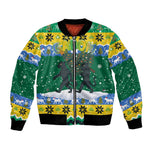 Gabon Christmas Bomber Jacket Black Panthers Carrying Tree and Snowflake - African Pride