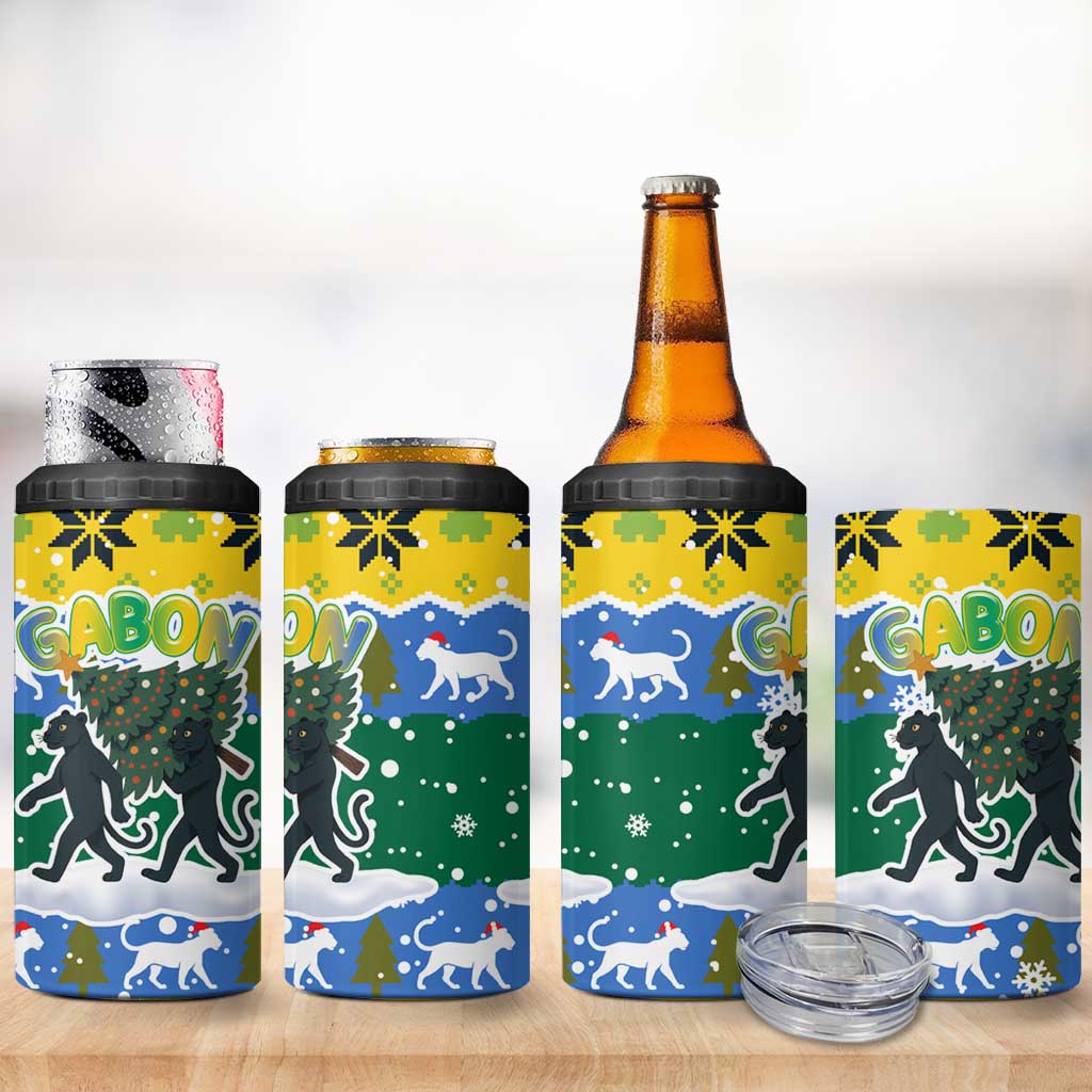 Gabon Christmas 4 in 1 Can Cooler Tumbler Black Panthers Carrying Tree and Snowflake - African Pride