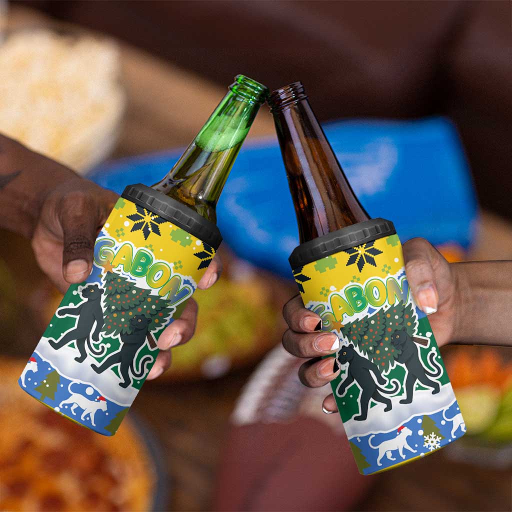Gabon Christmas 4 in 1 Can Cooler Tumbler Black Panthers Carrying Tree and Snowflake - African Pride