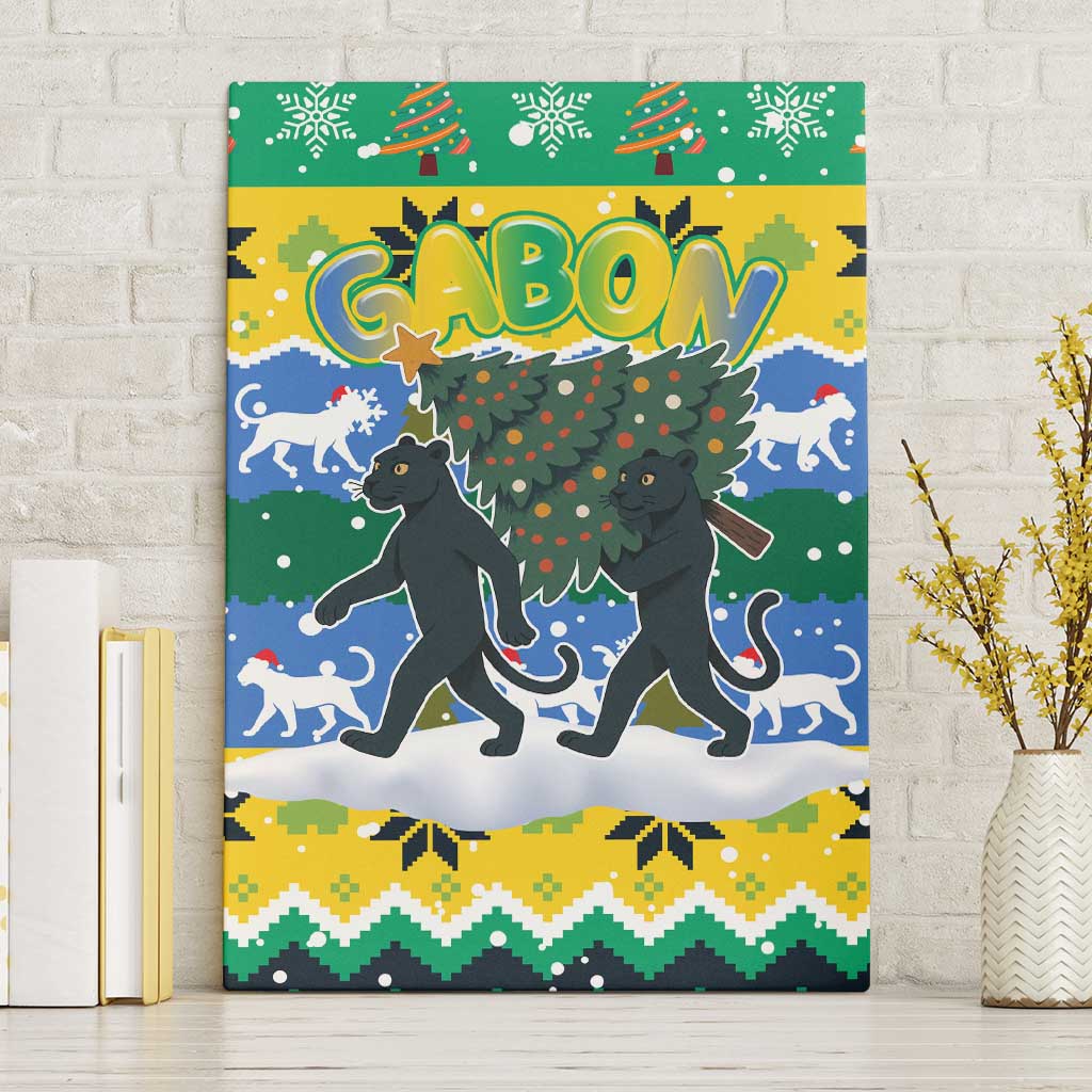 Gabon Christmas Canvas Wall Art Black Panthers Carrying Tree and Snowflake - African Pride