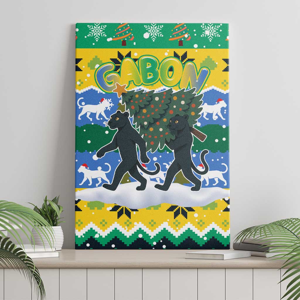 Gabon Christmas Canvas Wall Art Black Panthers Carrying Tree and Snowflake - African Pride