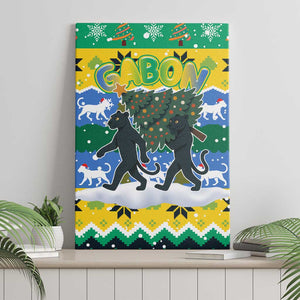 Gabon Christmas Canvas Wall Art Black Panthers Carrying Tree and Snowflake - African Pride
