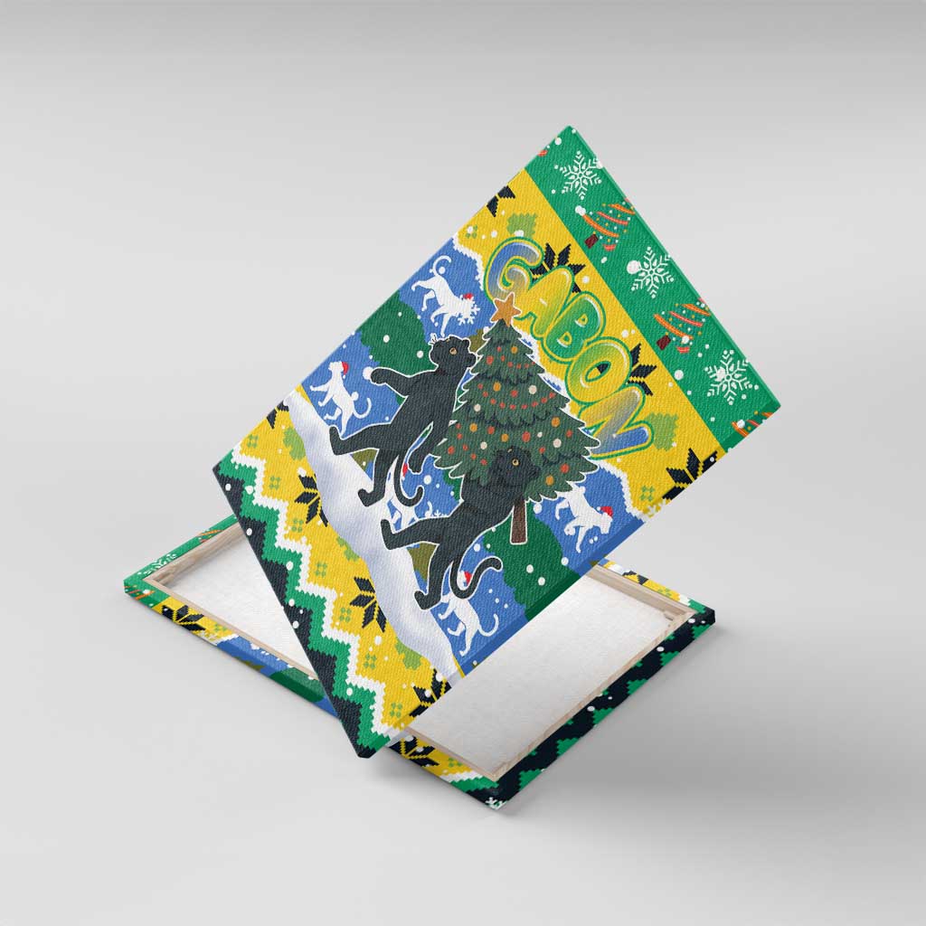 Gabon Christmas Canvas Wall Art Black Panthers Carrying Tree and Snowflake - African Pride