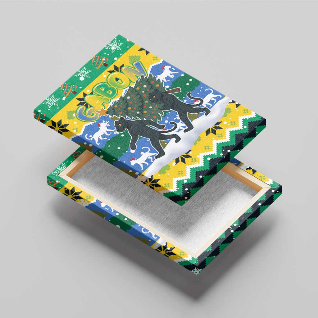 Gabon Christmas Canvas Wall Art Black Panthers Carrying Tree and Snowflake - African Pride